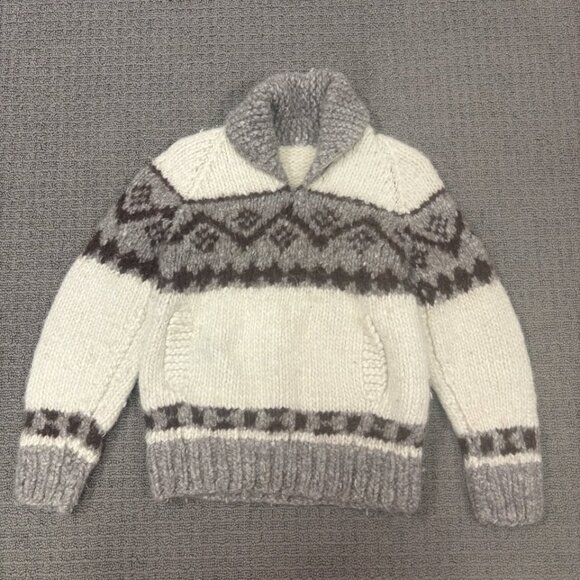 Vintage Handmade Knit Wool Sweater Youth Small Heavyweight Thick Jumper Collared - Picture 1 of 10